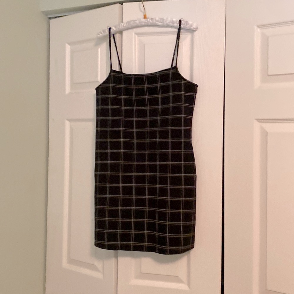 Black plaid jumper dress